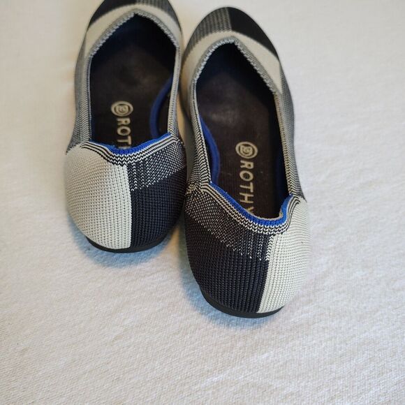 Rothy's Buffalo Plaid Flats Round Toe Captoe Black Cream Shoes Womens 9 Slip On - Picture 3 of 9